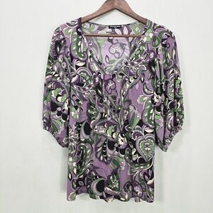 Vtg‎ 90s Y2k Top S Purple Paisley Floral Babydoll Boho Fairy Hippie Retro Grunge